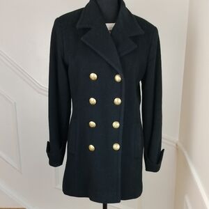 Cashmere, Angora Wool Blend Black Double-Breasted Coat Gold Accents size small